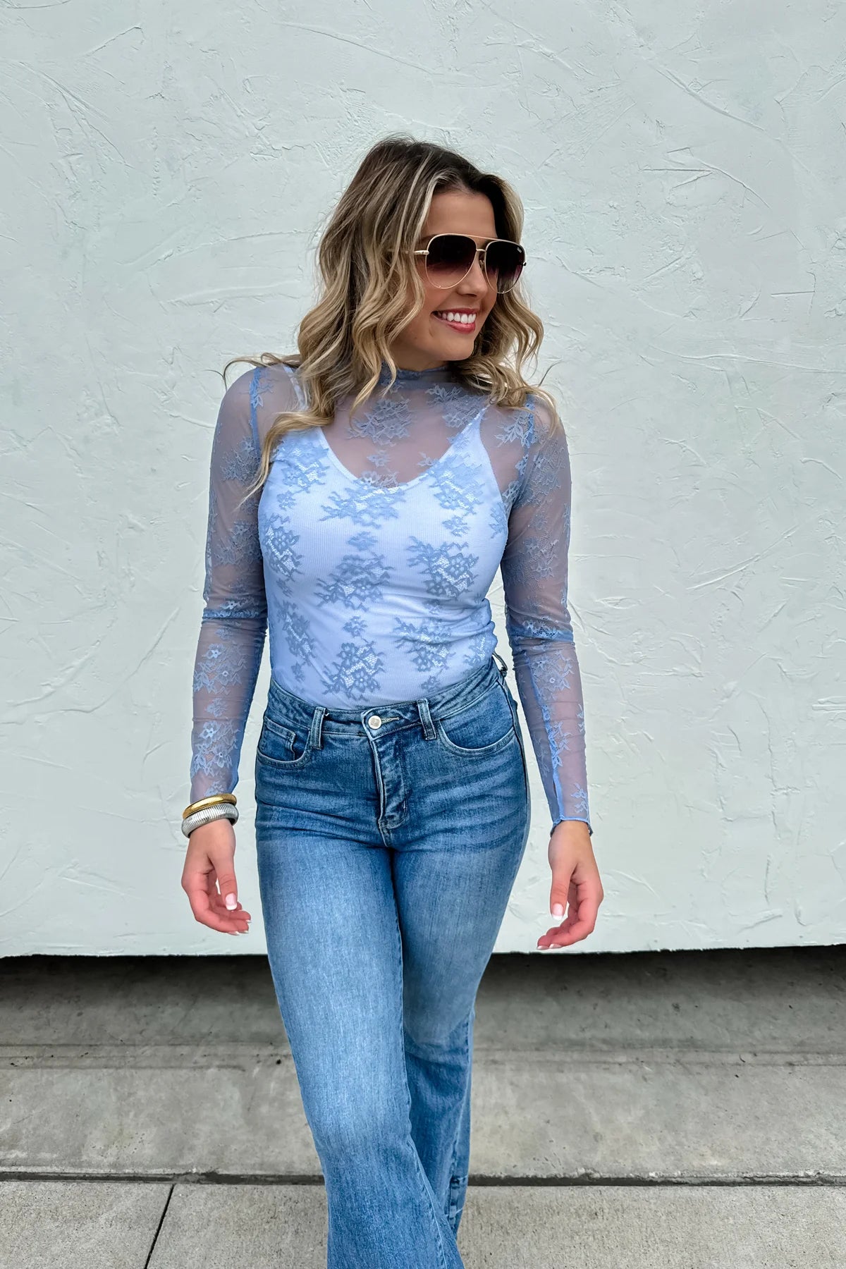 Valentine Roxy Baby Blue Lace Top