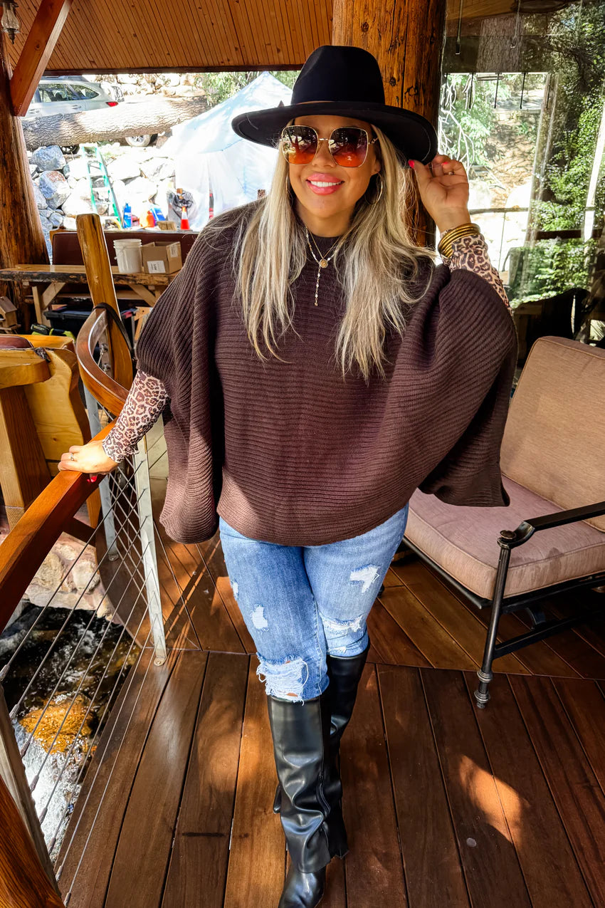 Brown Pullover Poncho