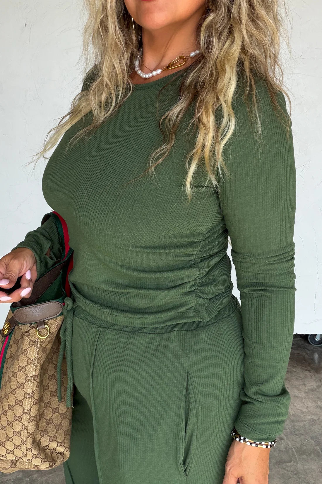 Sunday Ribbed Lounge Set in Olive