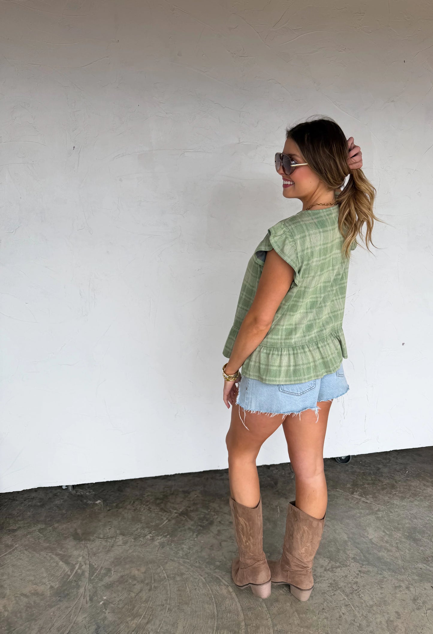 Green Plaid Molly Denim Vest [[PRE-ORDER]]