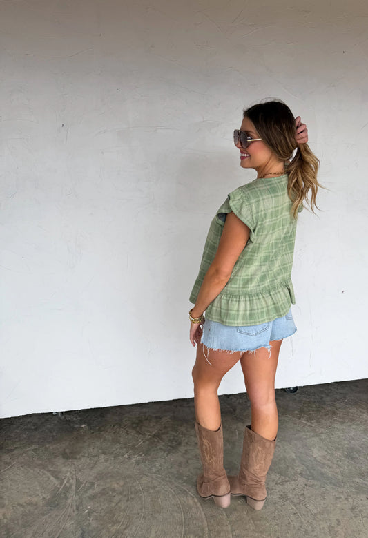 Green Plaid Molly Denim Vest [[PRE-ORDER]]