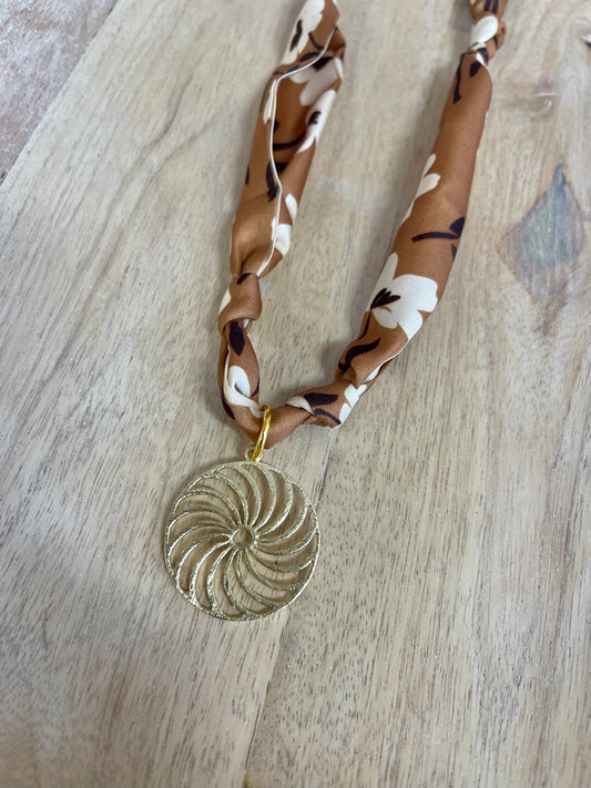 Mocha Floral Trendy Scarf Necklace