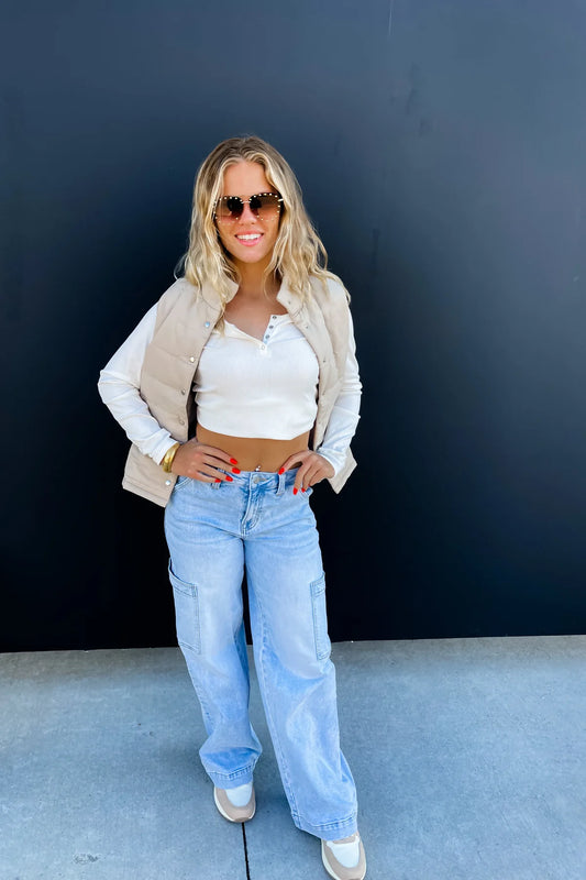 Brooklyn Snap Henley Top in White [[PRE-ORDER]]