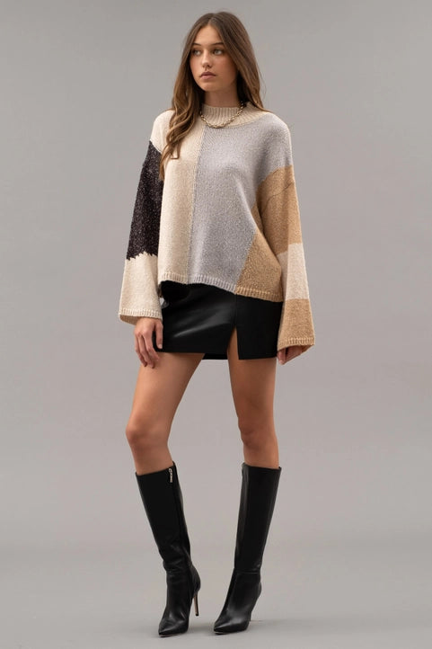 Oatmeal Colorblock Knit Pullover