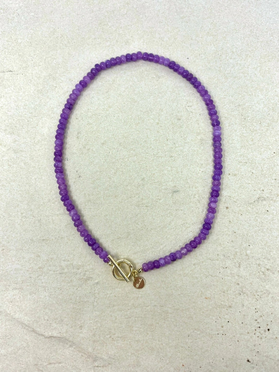 Natural Stone Necklace with Toggle Clasp in Purple