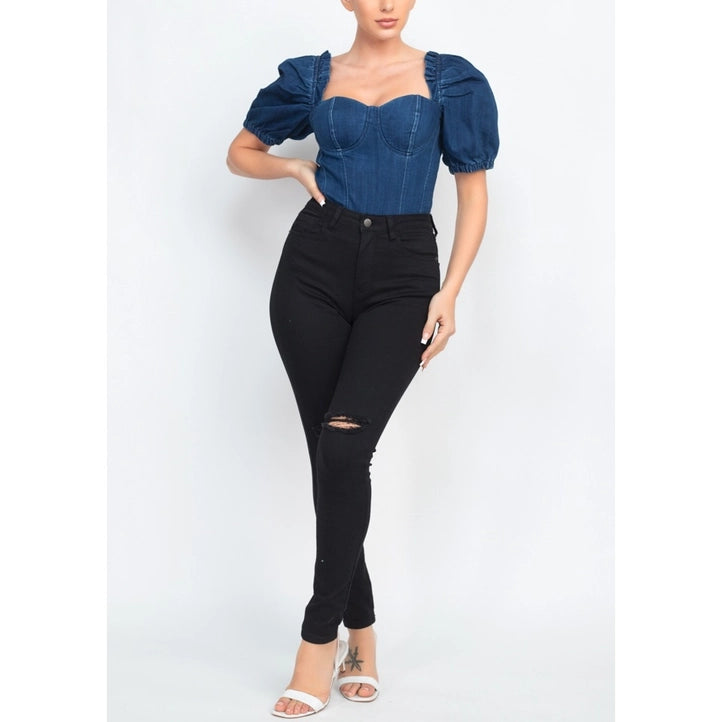 Puff Sleeve Denim Bodysuit