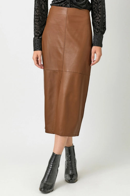 Toffee Leather Midi Skirt