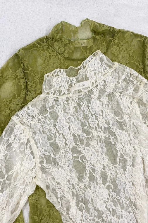 The West Floral Mesh Lace Ivory Layering Top