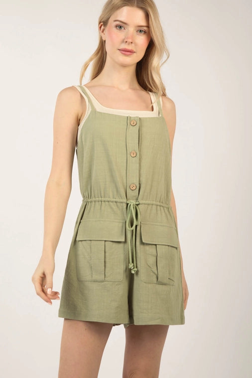 Sage Button Down Romper - S