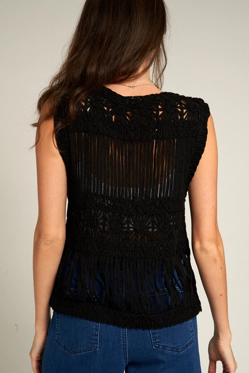 Black Sleeveless Crochet Vest