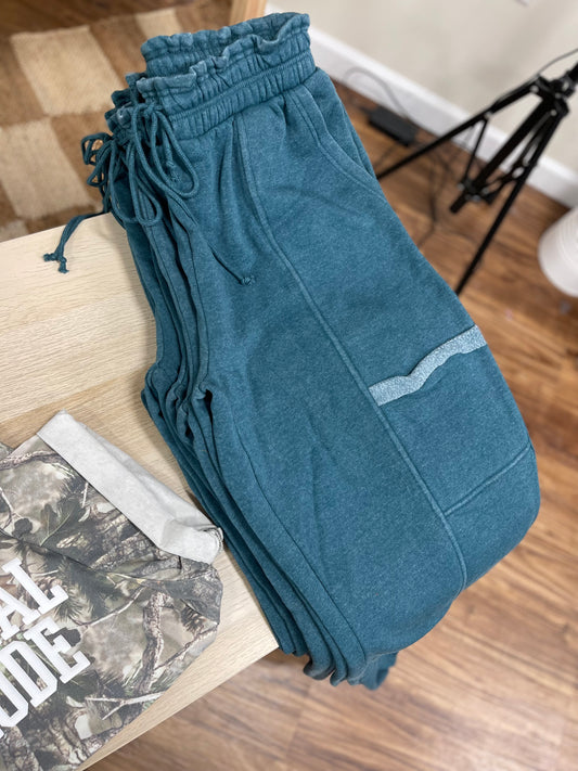 Ruffle Waist Burnout Jogger Pants