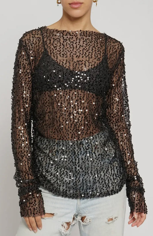 Sequin Fishnet Top