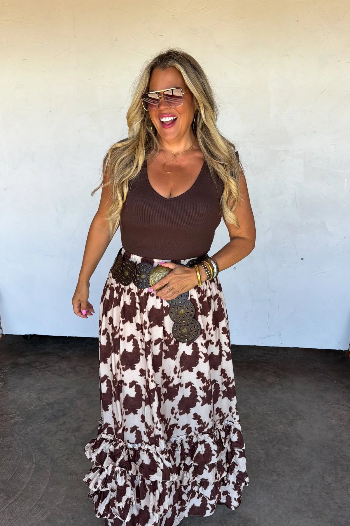 Wander West Maxi Skirt in Cow