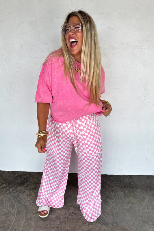P&W Haddie Wide Leg Checker Pants