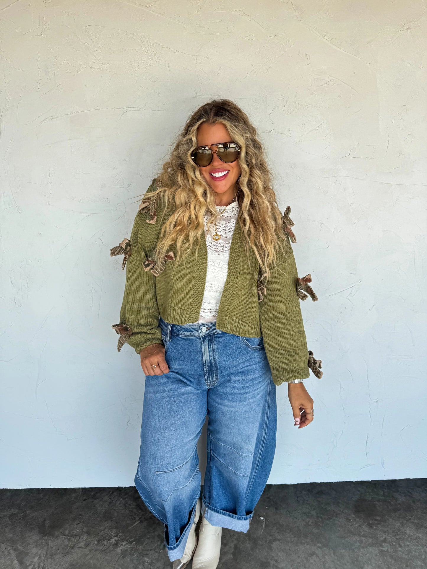 Sloane Bow Knit Cardigan Olive Camo  [[PRE-ORDER]]