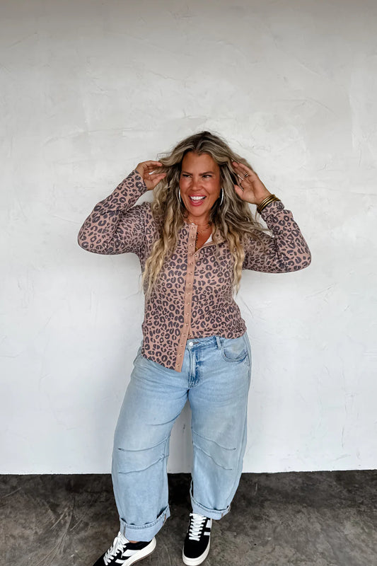 Kori Snap Button Waffle Top in Cheetah [[PRE-ORDER]]