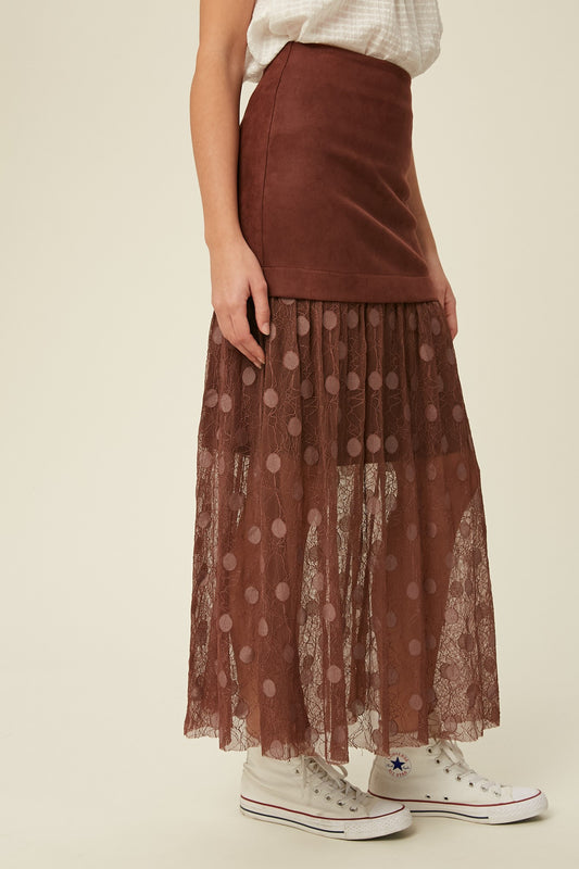 Polka Dot Maxi Skirt in Burlwood