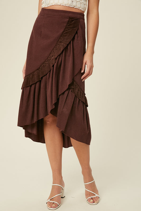 Corduroy Wrap Skirt in Plum