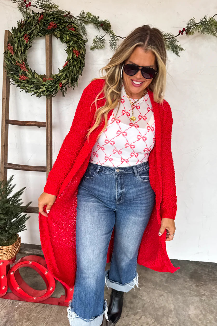 Poppy Knit Popcorn Cardigan in Red [[PRE-ORDER]]
