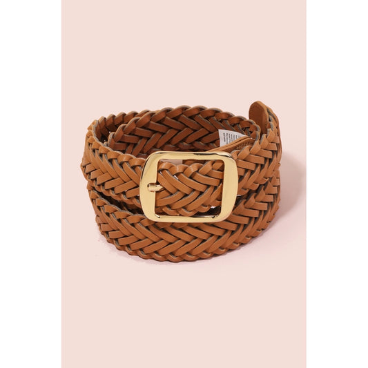 Faux Leather Braided Belt in Brown