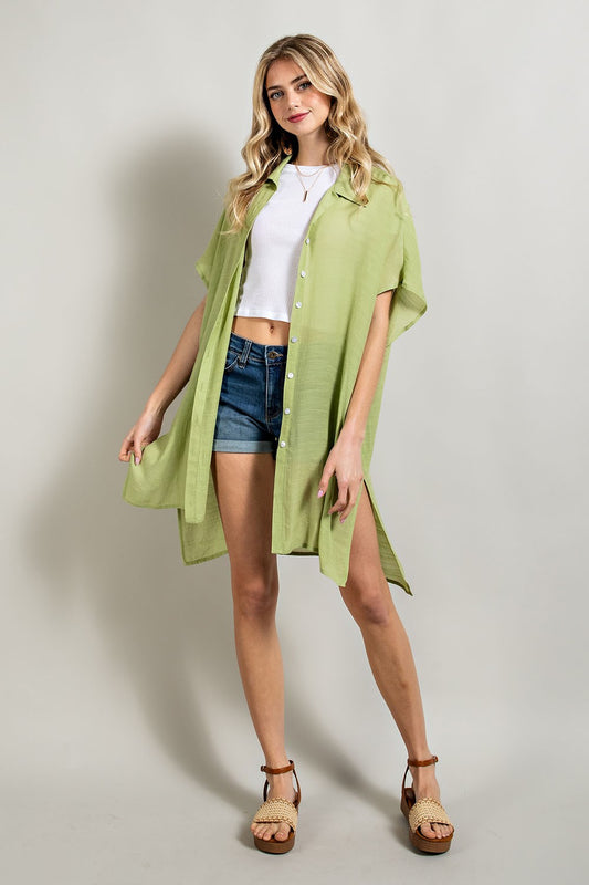 Apple Green Solid Button Down