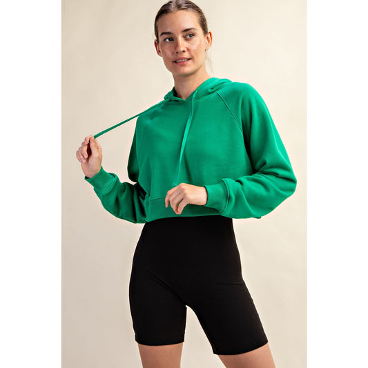 Kelly Green French Terry Cropped Hoodie