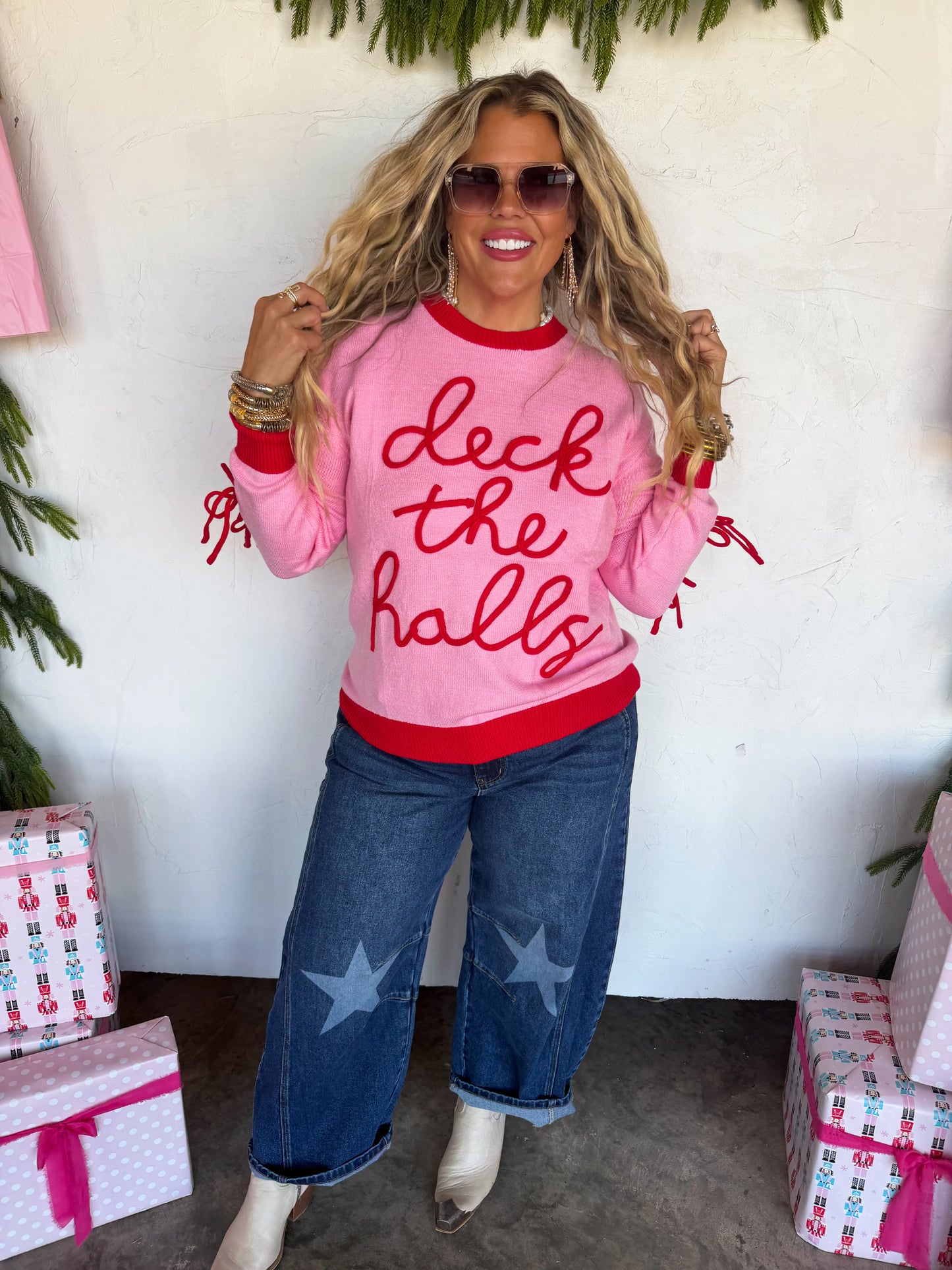Deck the Halls Bow Sweater in Pink
