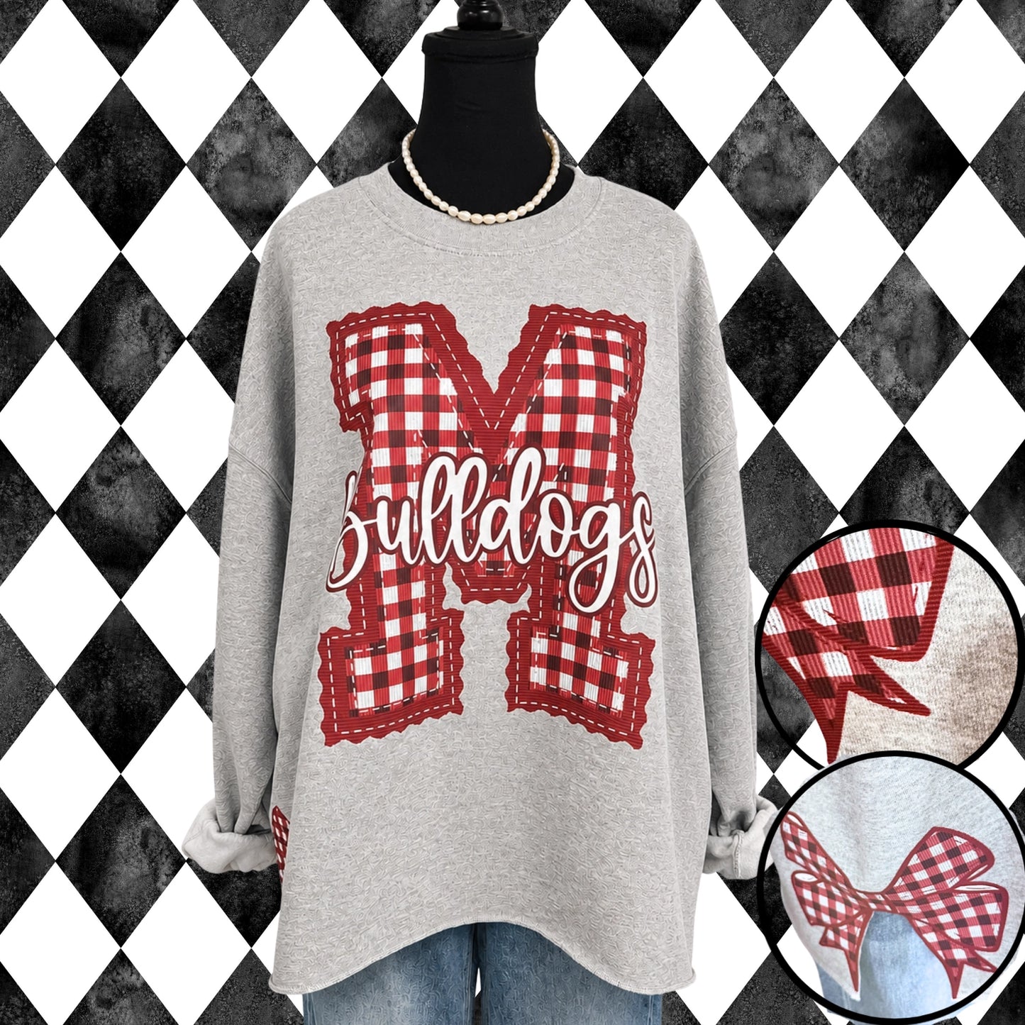 Custom Gingham Letterman Side-Bow Sweatshirt