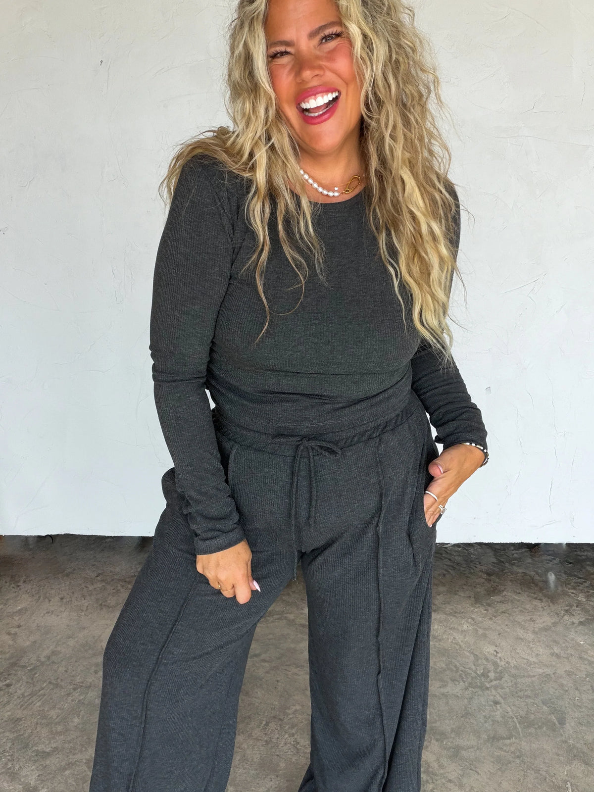 Sunday Ribbed Lounge Set in Charcoal