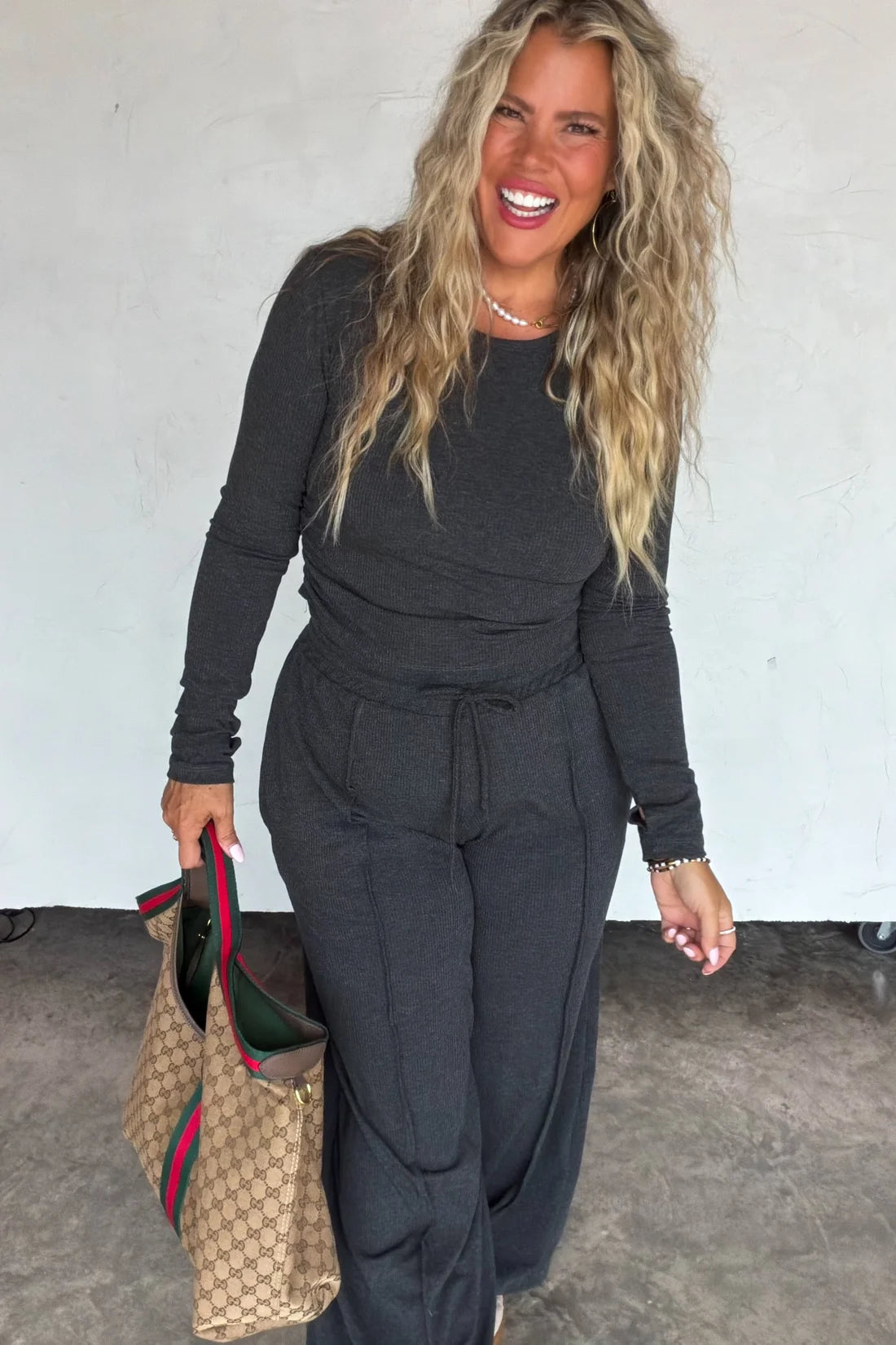 Sunday Ribbed Lounge Set in Charcoal