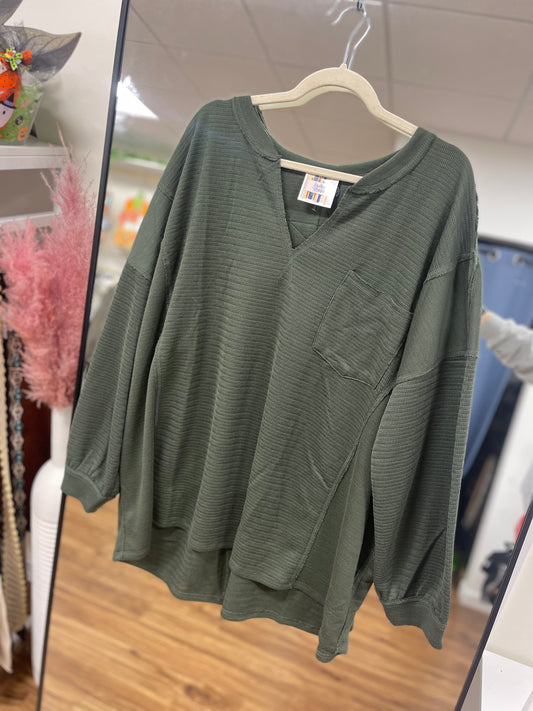 Dark Olive Patchwork Top