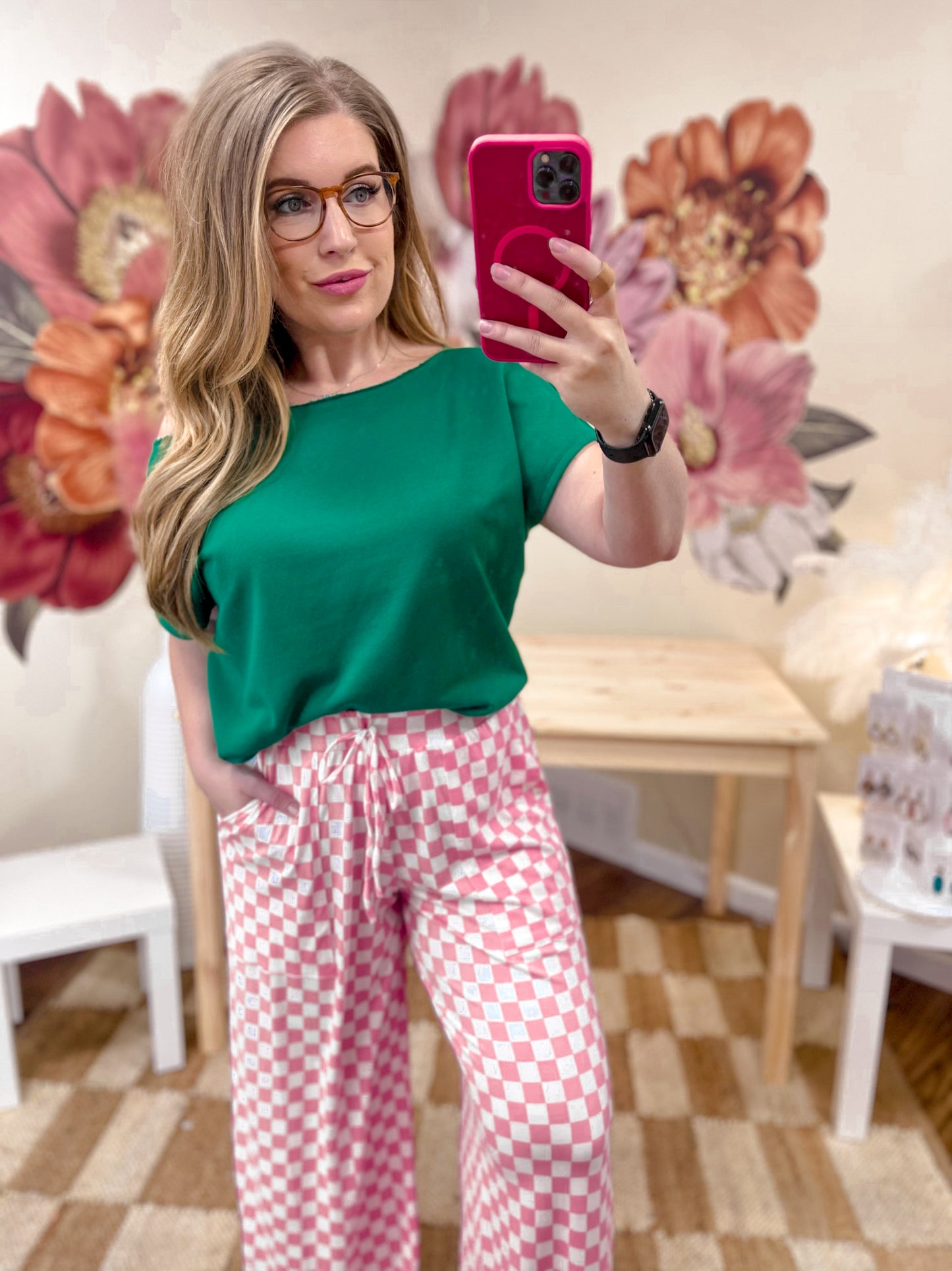 P&W Haddie Wide Leg Checker Pants