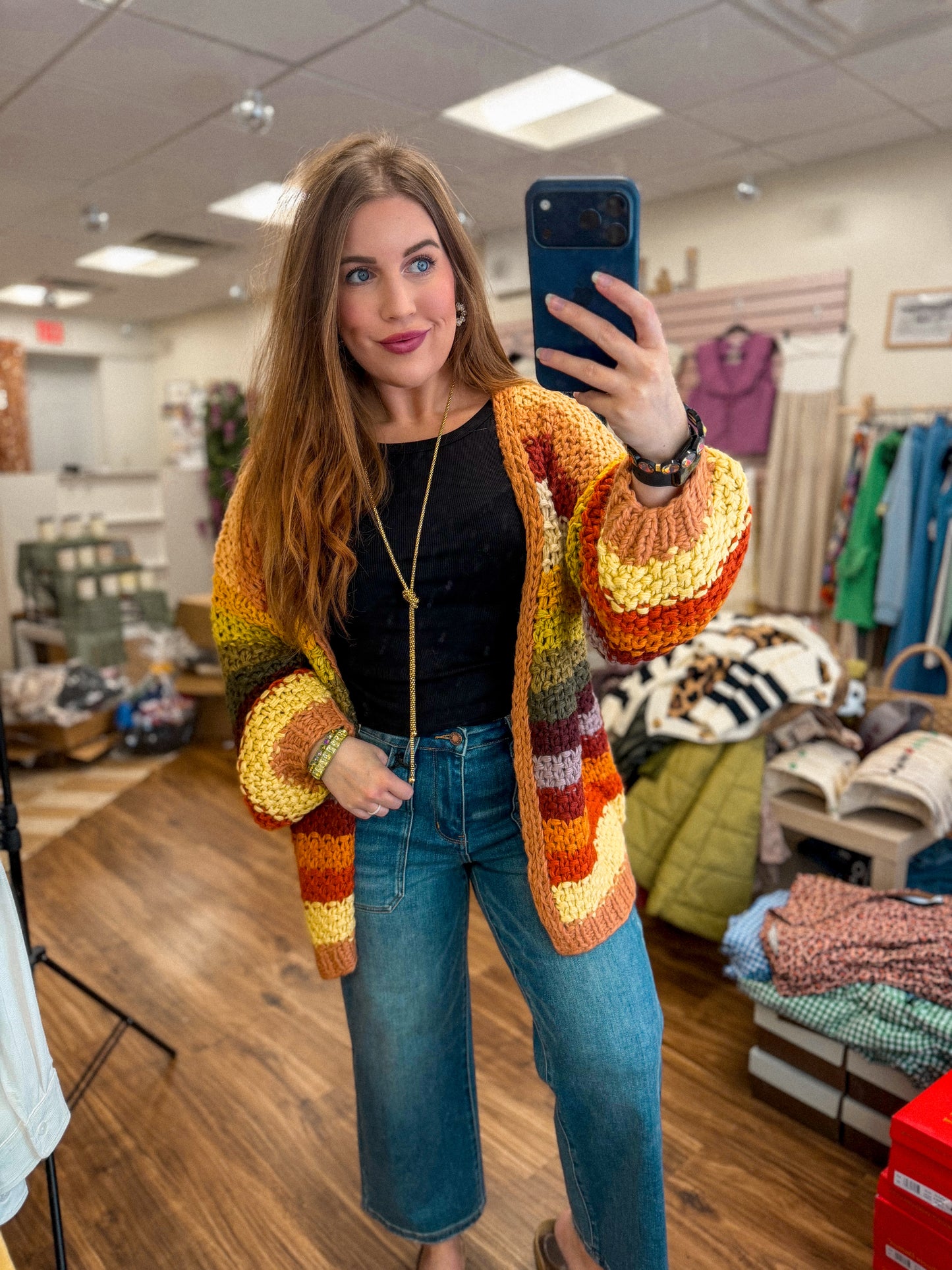 Rainbow Crochet Open Cardigan
