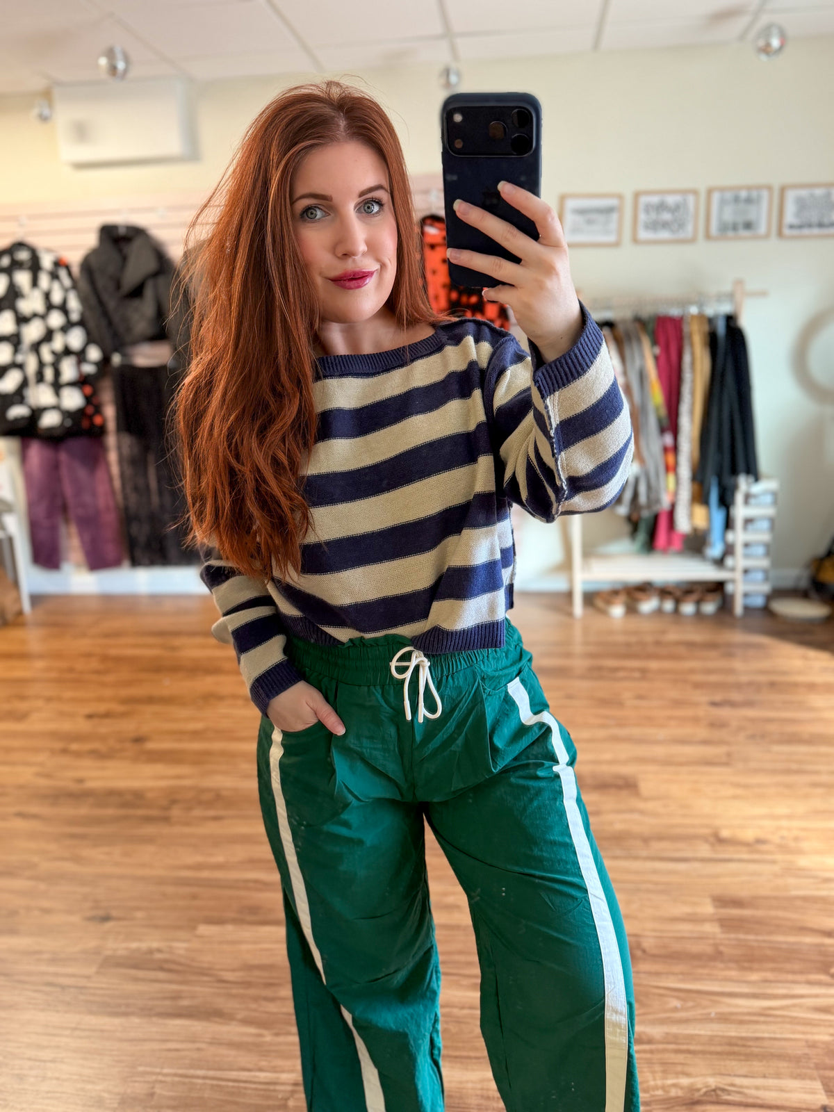 Forest Sporty Stripe Barrel Pants