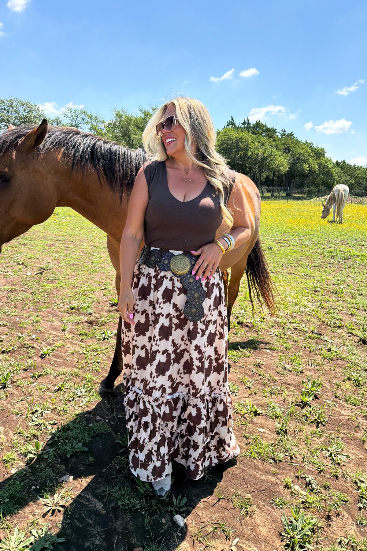Wander West Maxi Skirt in Cow
