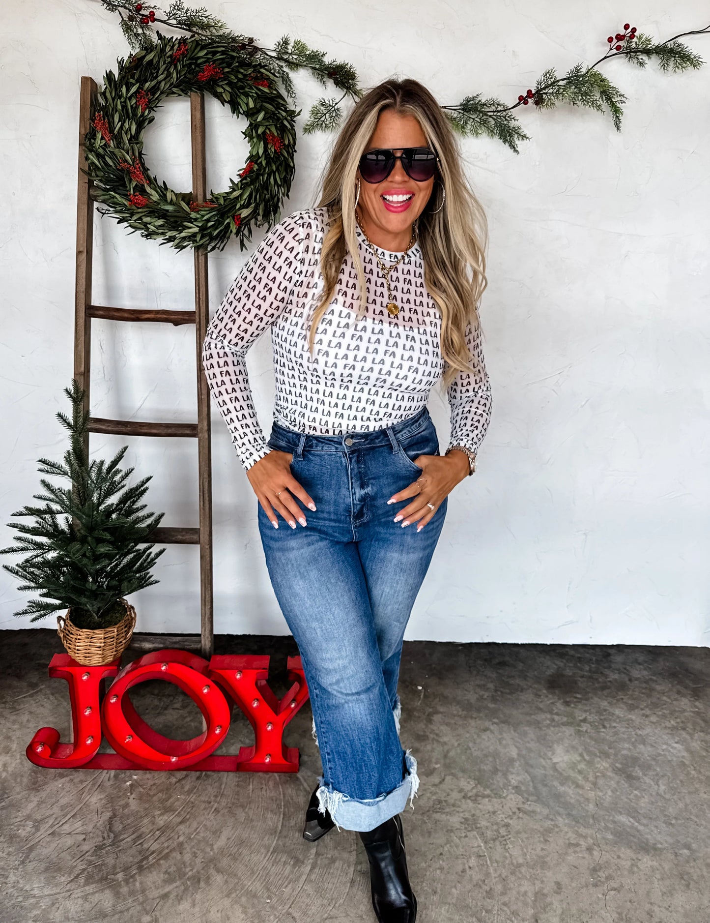 Christmas Mesh Top Fa La La La [[PRE-ORDER]]