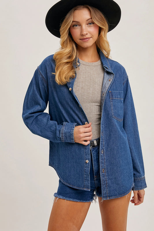 Denim Button Down Shirt Medium Wash