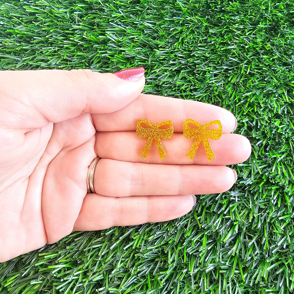 Bow Studs - Yellow Gold Glitter