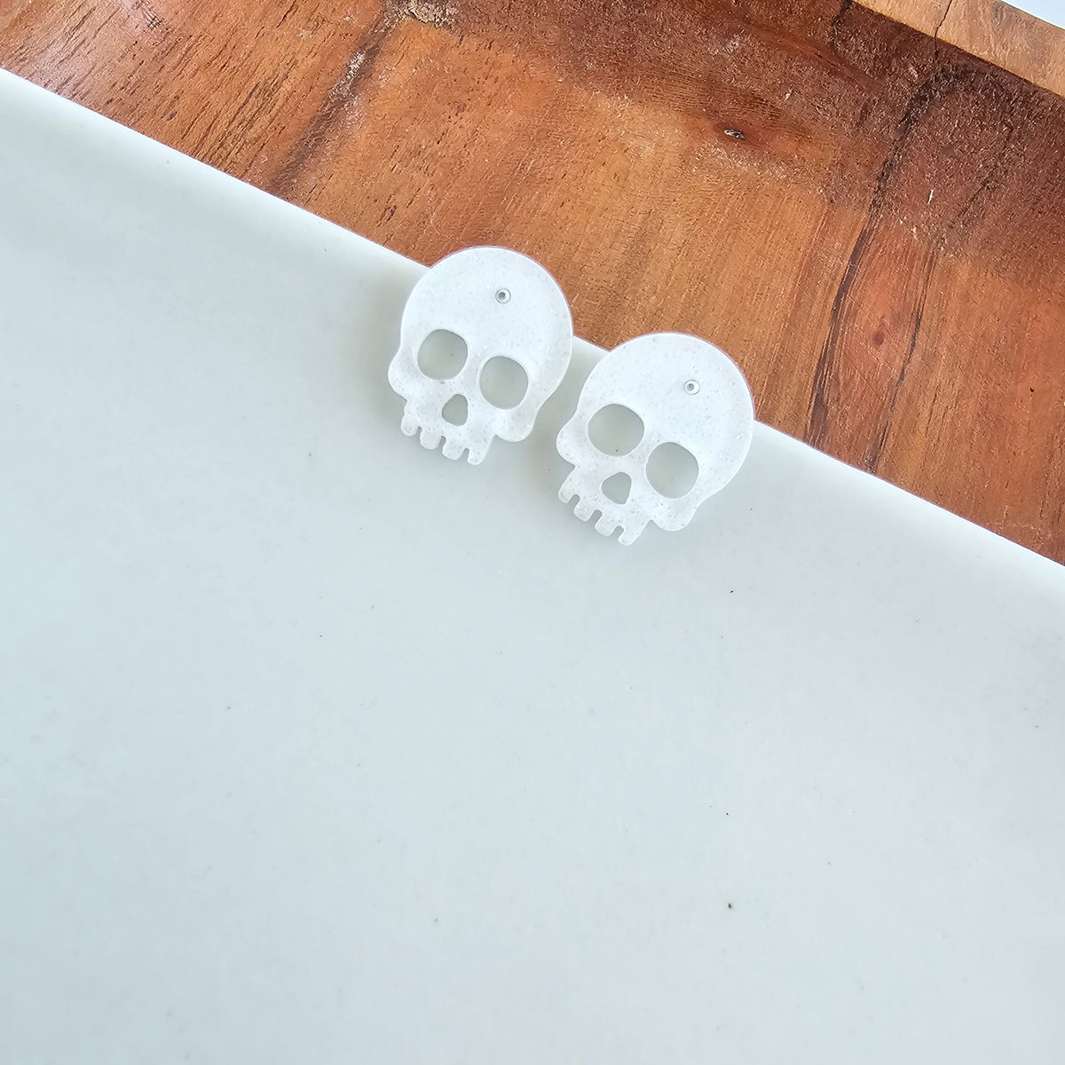Skull Studs - White Glitter