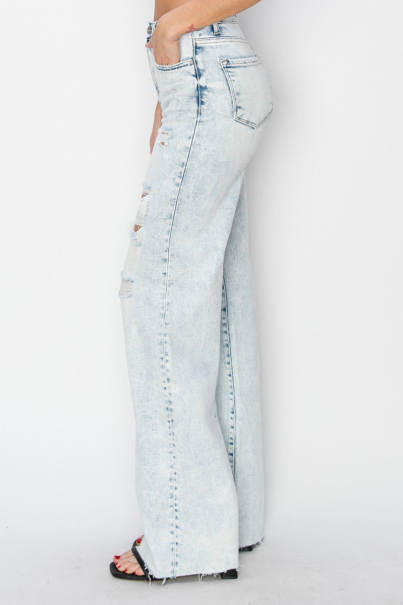 High Rise Acid Washed Wide Jeans