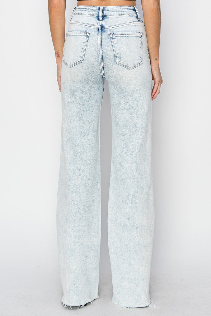 High Rise Acid Washed Wide Jeans