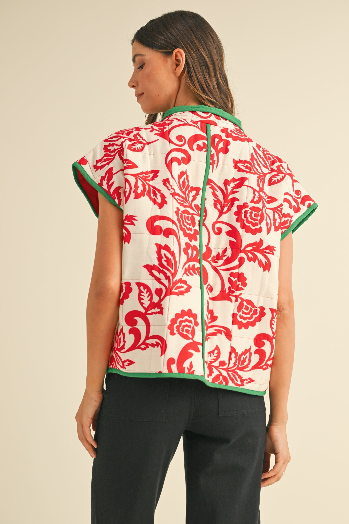 Reversible Floral Printed Quilted Vest