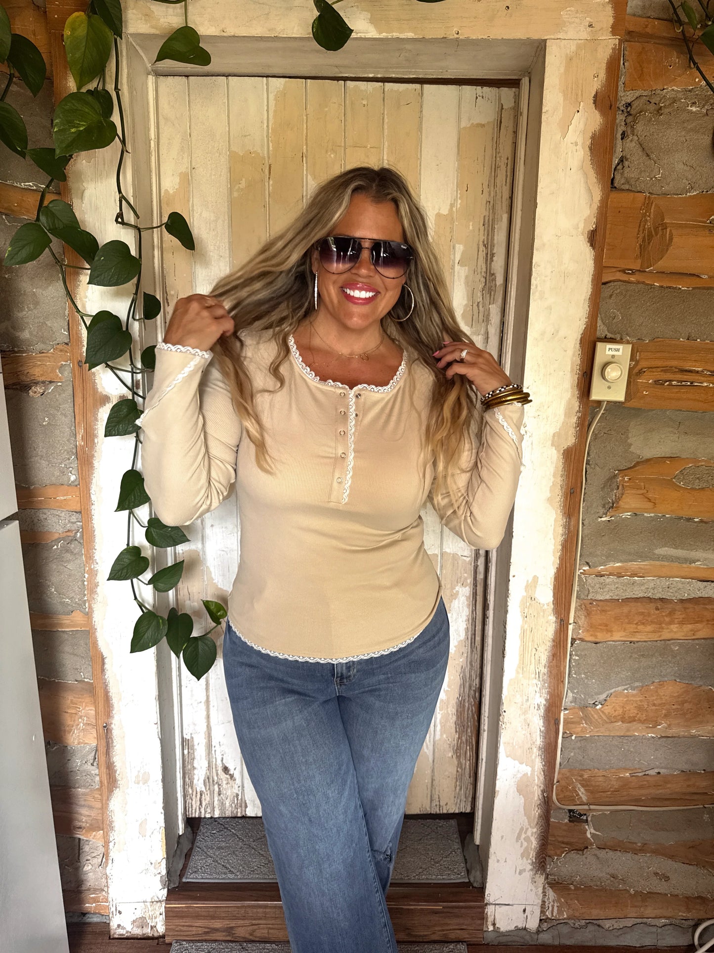 Rosie Lace Henley in Cream [ETA end of August]