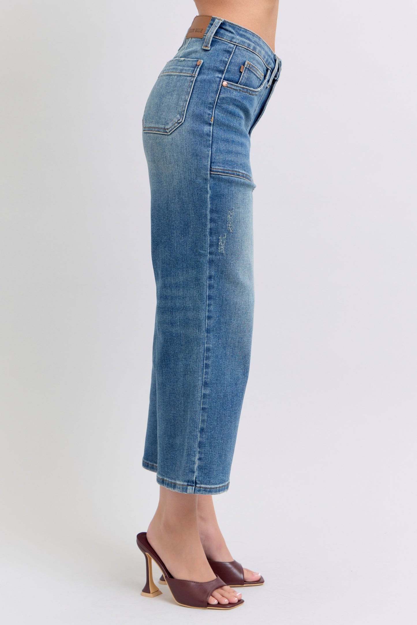 Judy Blue High Rise Utility Pocket Crop Wide Leg Jeans