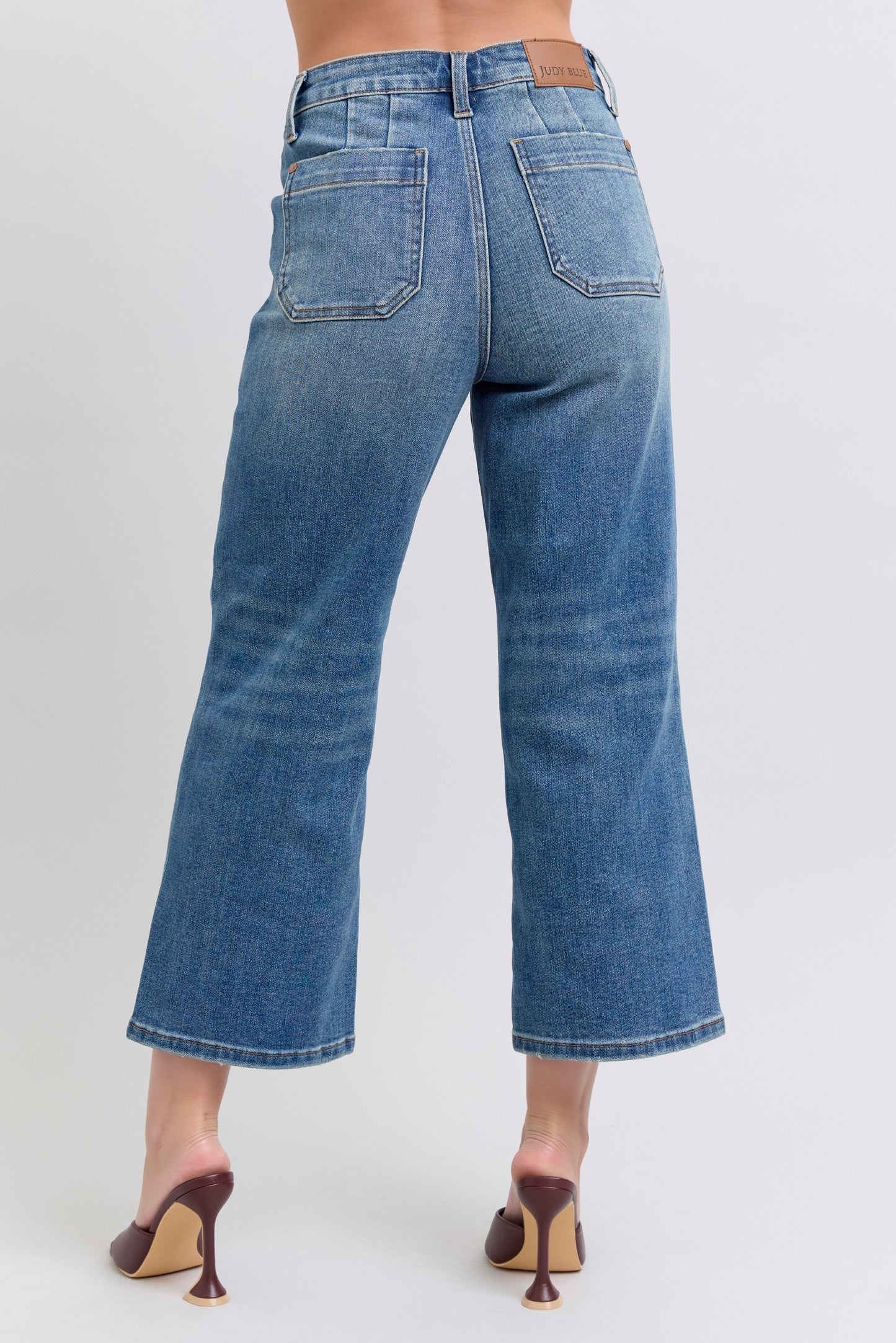 Judy Blue High Rise Utility Pocket Crop Wide Leg Jeans