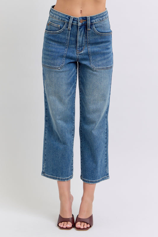 Judy Blue High Rise Utility Pocket Crop Wide Leg Jeans