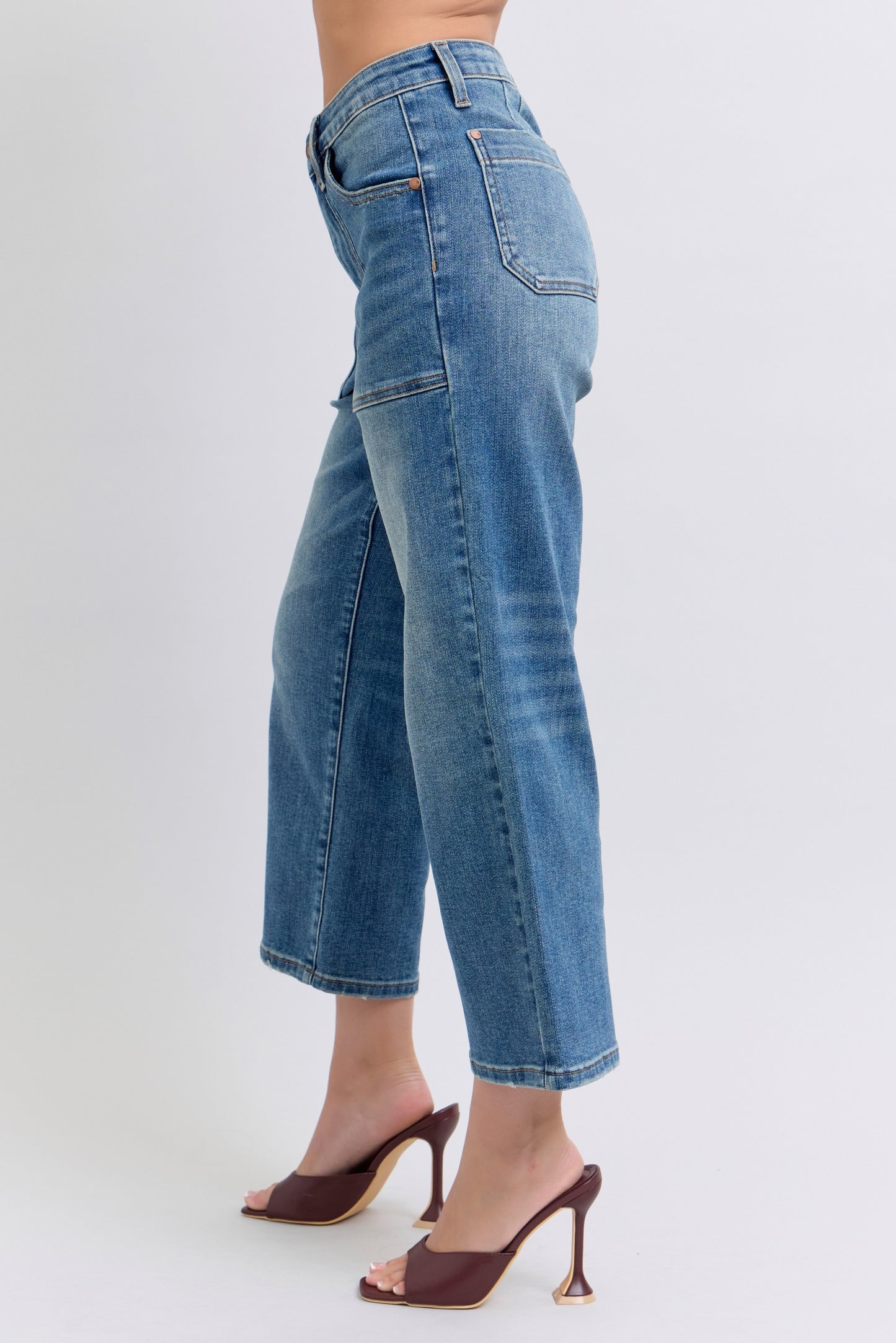 Judy Blue High Rise Utility Pocket Crop Wide Leg Jeans