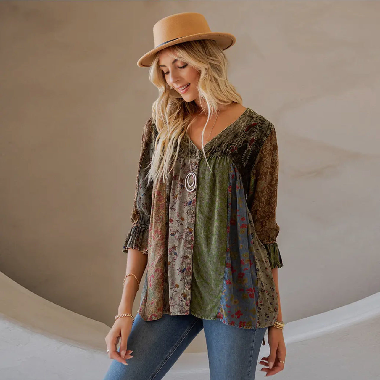 Boho Patchwork Velvet Top