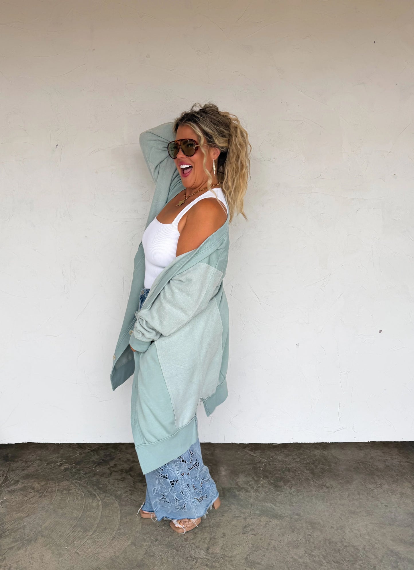 Sweatshirt Cardigan Sage