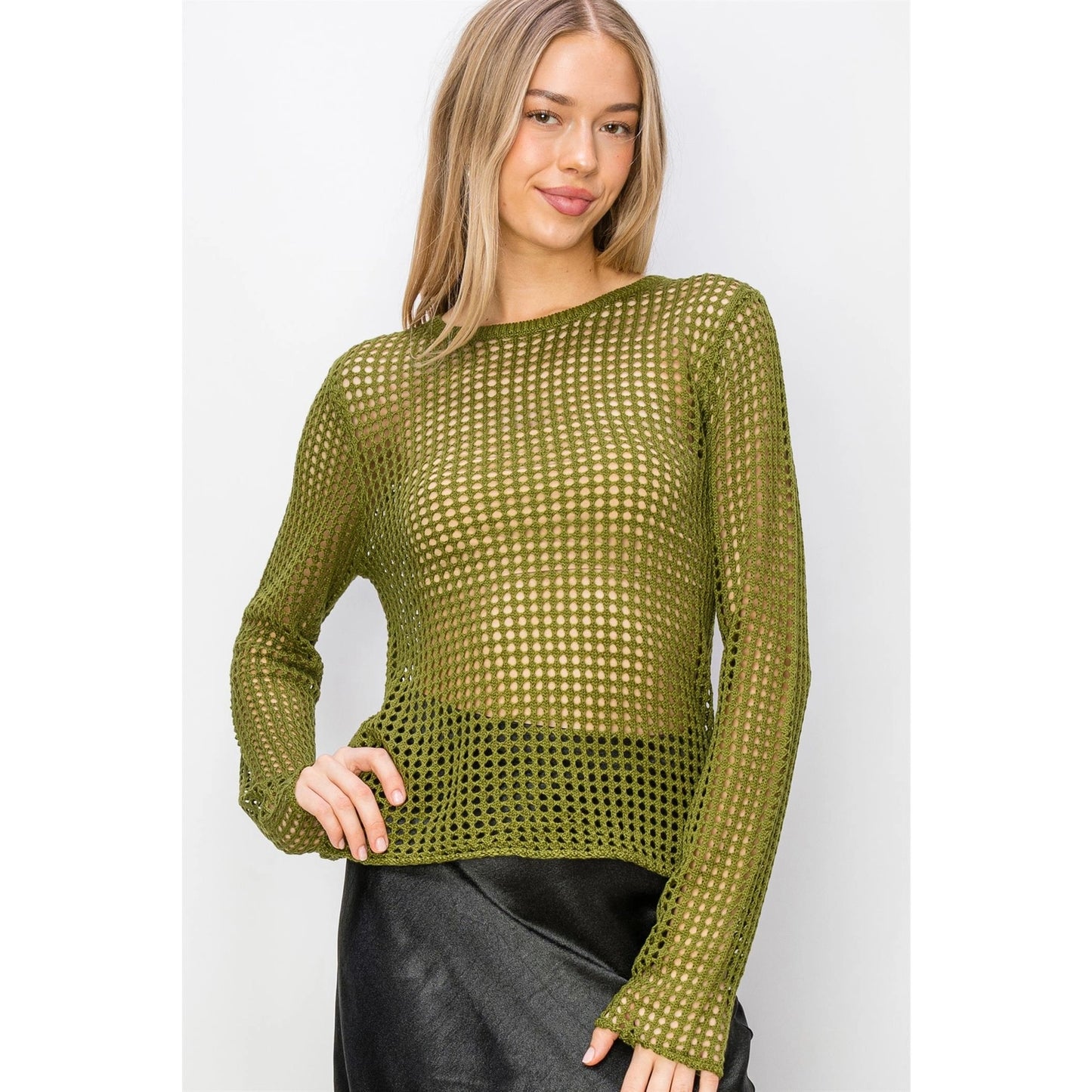 Moss Open Knit Long Sleeve